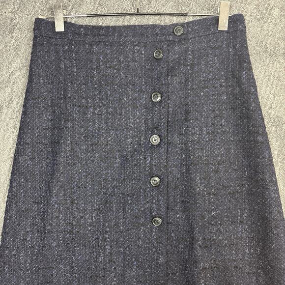 Brora Button Front A-Line Skirt Womens UK 10 / US 6 Blue Tweed Wool Blend Lined - Picture 6 of 11